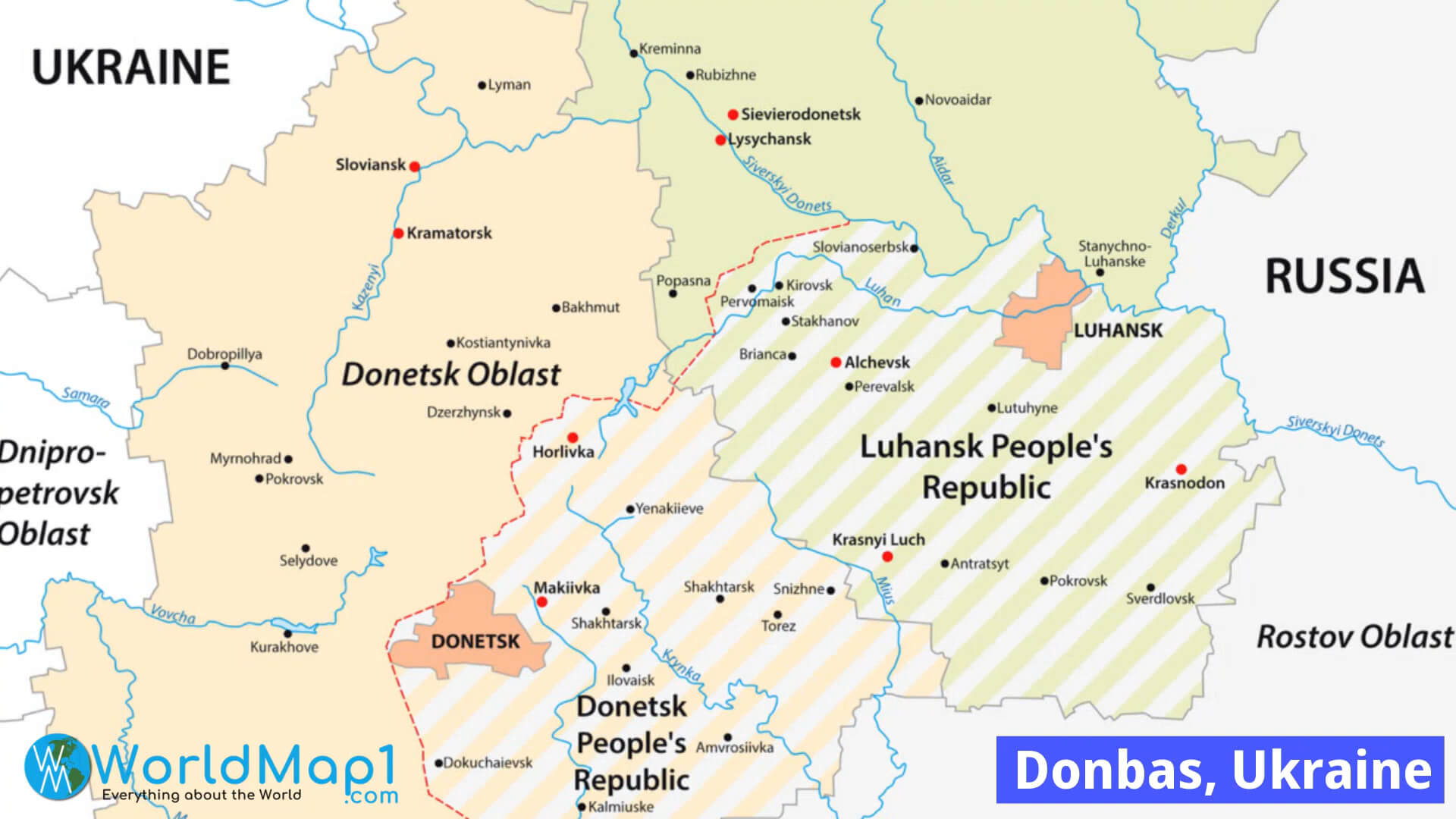 Ayrıntılı Donbas Haritası Ukrayna ve Rusya